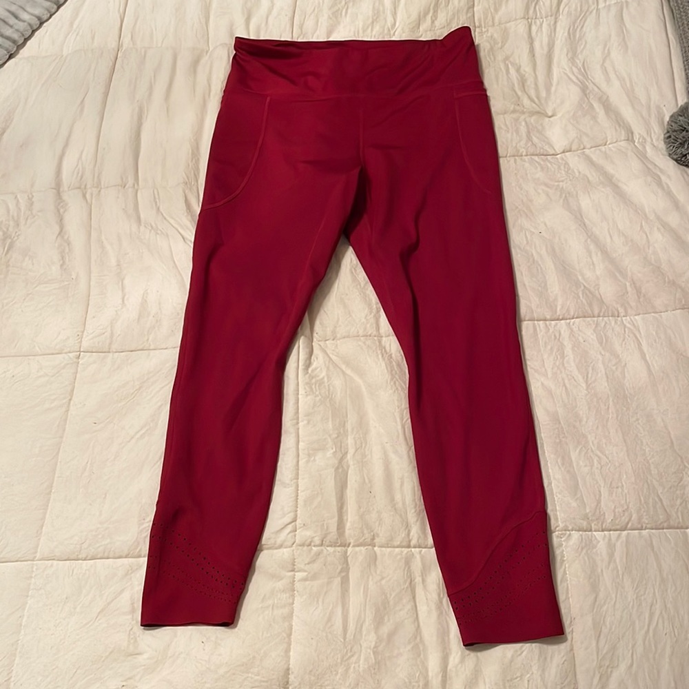 Red Joy Lab leggings with pockets